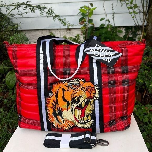 *** NWT Think Royln Wingman Soho red & black plaid tote (BG) - Picture 1 of 16